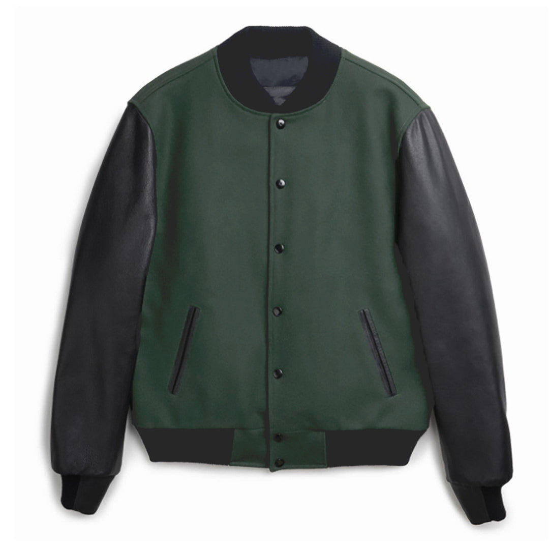 Trendy baseball jacket for women with leather sleeves and practical side pockets Lune London