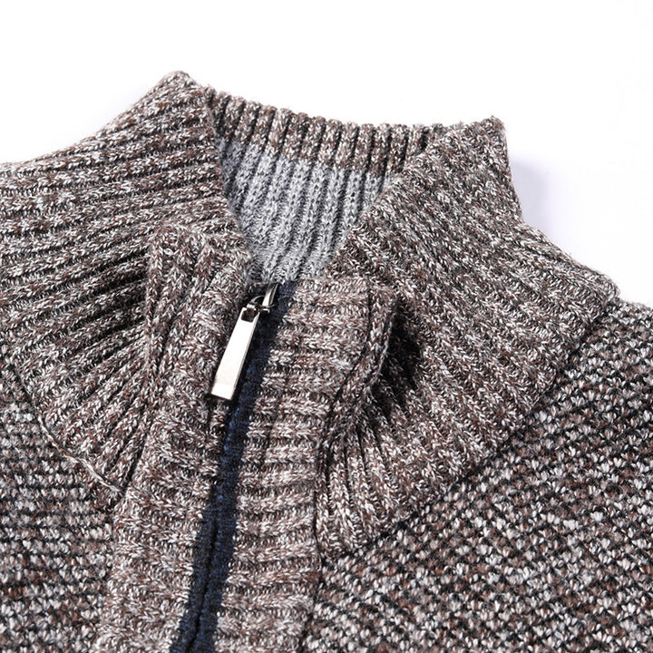 Trendy knitted jacket for men with high collar and practical pockets Lune London