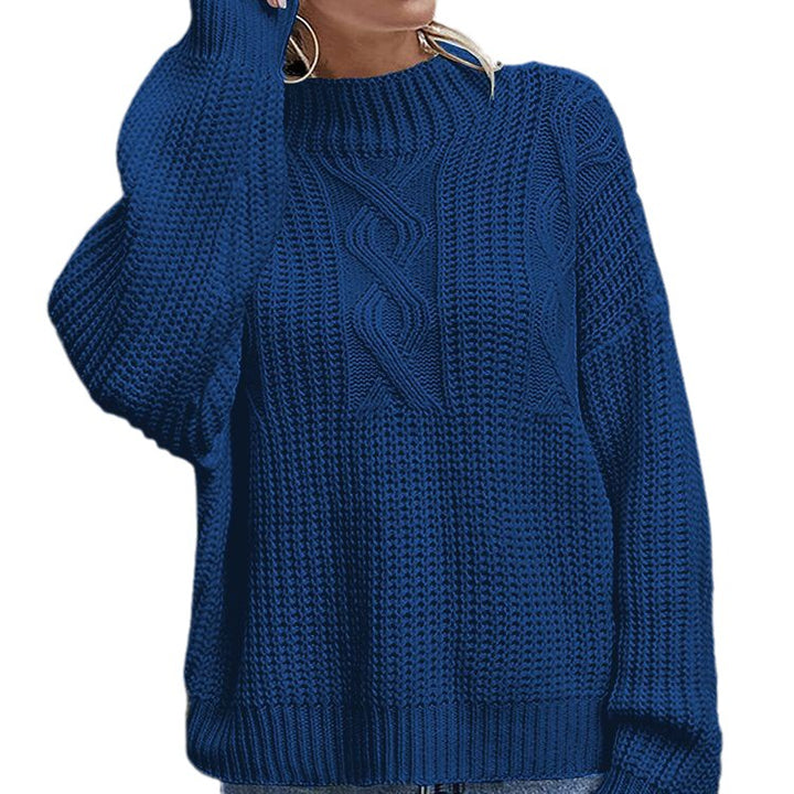 Chunky knit sweater for women with cable design and high collar Lune London