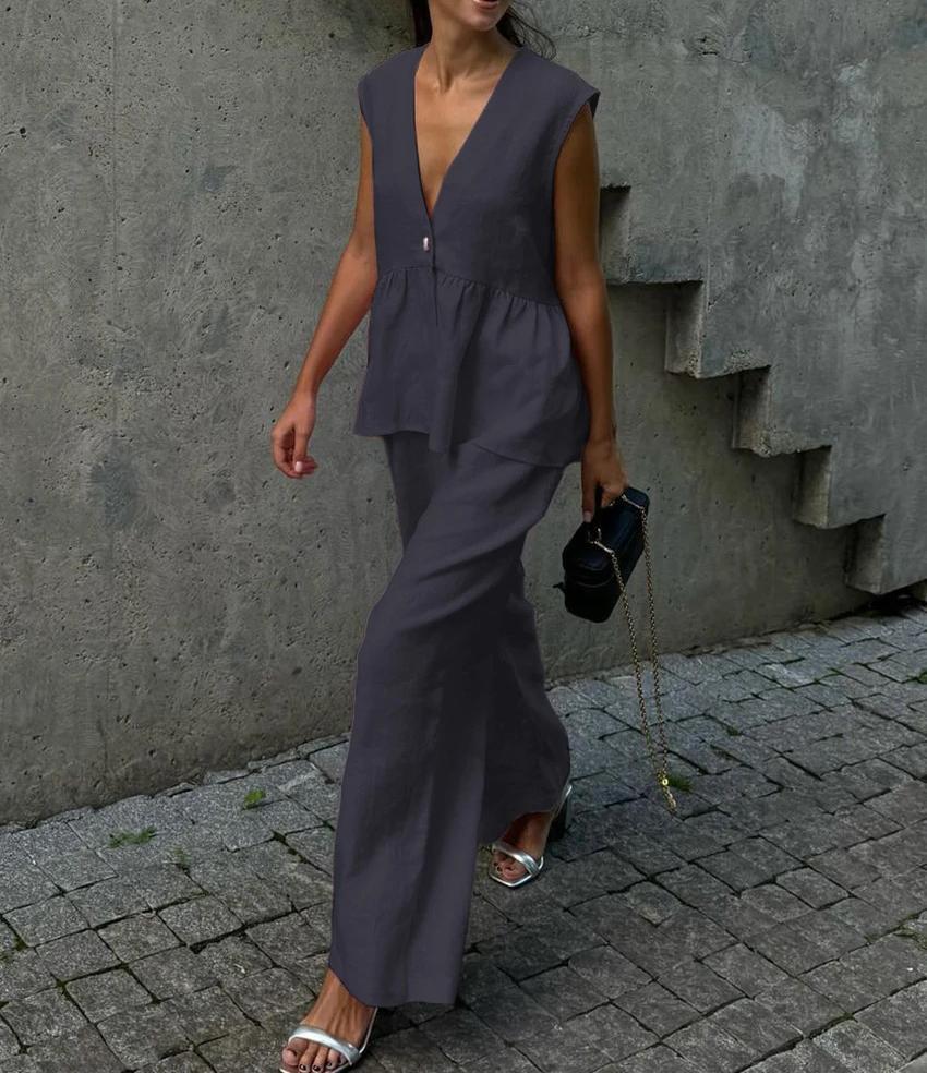 Ladies Elegant Linen Pantsuit Chic and Stylish