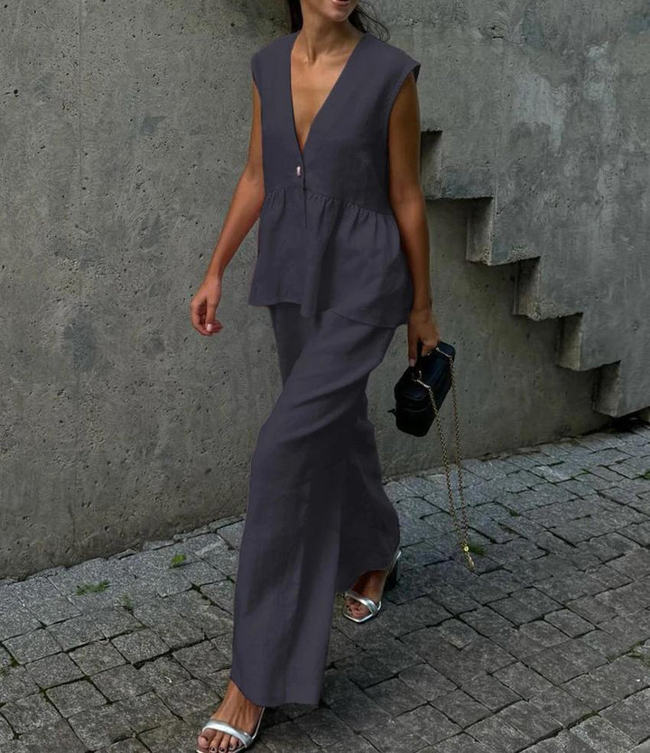 Ladies Elegant Linen Pantsuit Chic and Stylish
