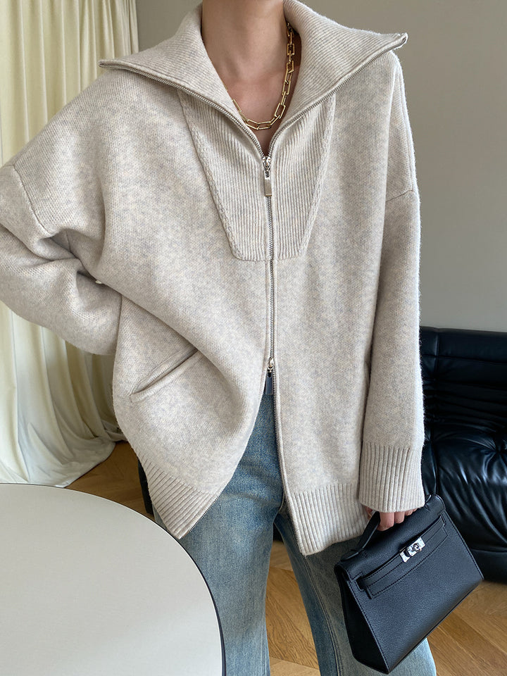 Women's Cozy Cardigan with High Collar and Zipper Chic & Stil