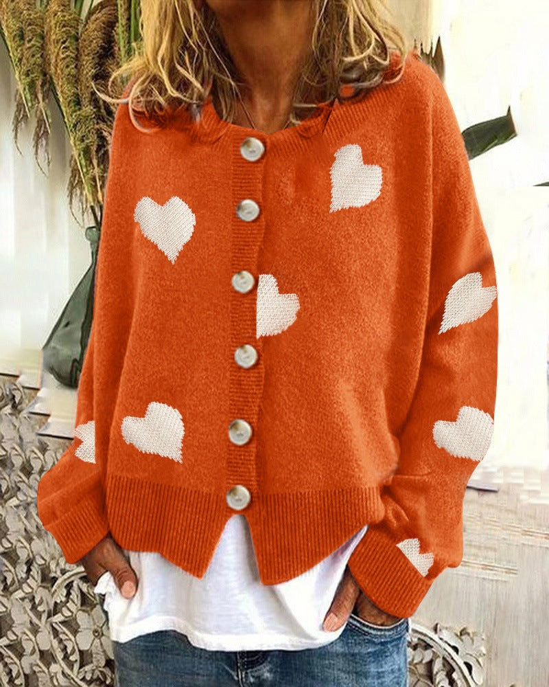 Knit jacket for women with heart pattern and button placket Lune London