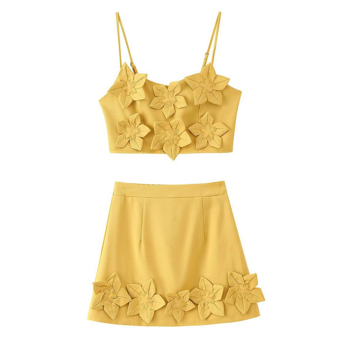 Lune London floral appliqué crop top and skirt set for women