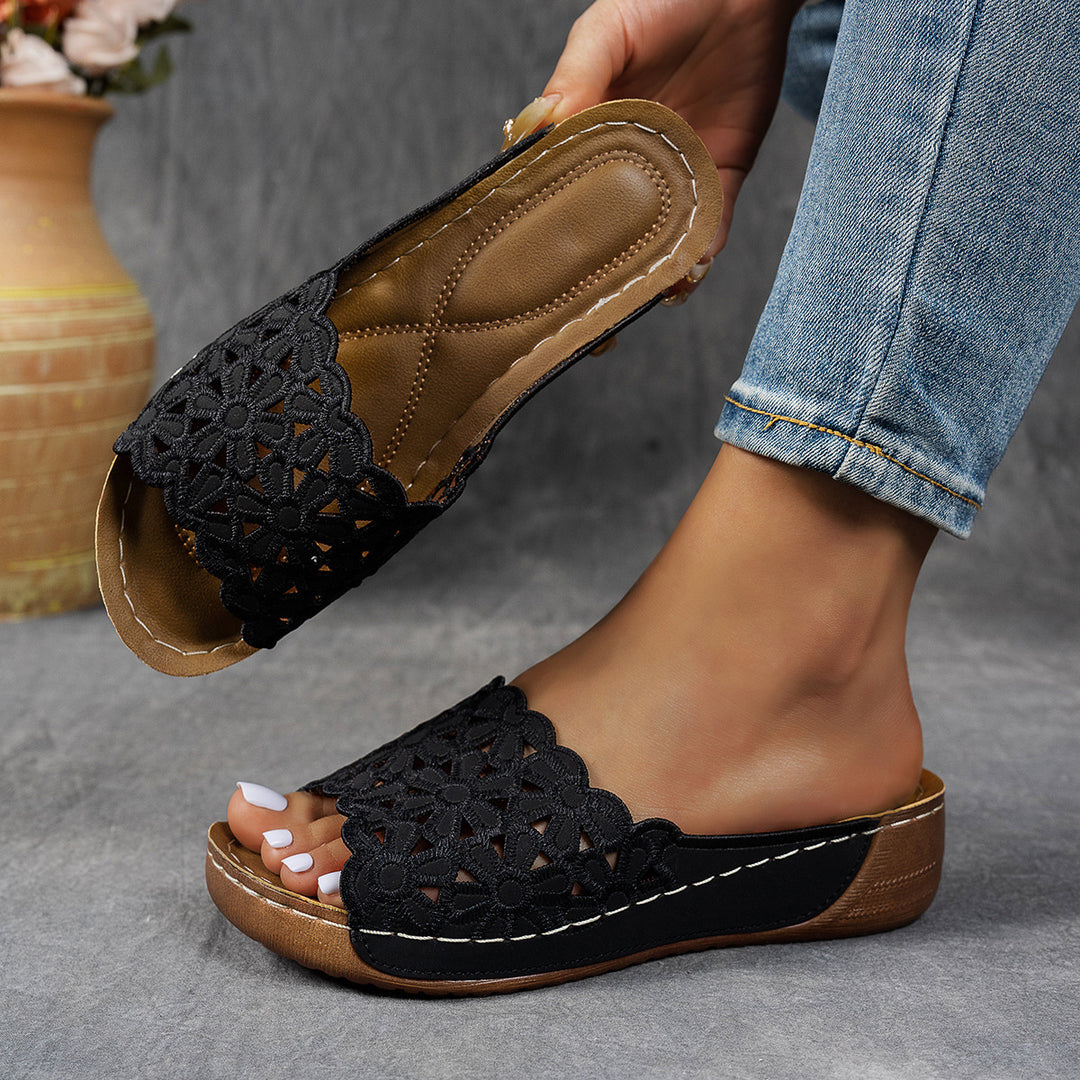 women's comfortable bath shoes with lace floral design Lune London