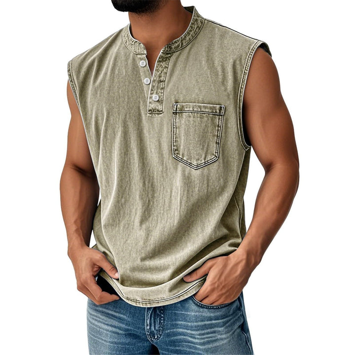 Sleeveless cotton shirt for men with button placket and chest pocket Lune London