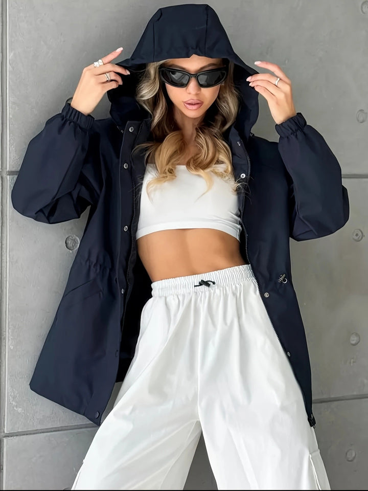 Women's waterproof leisure jacket with adjustable hood and elastic waist Lune London