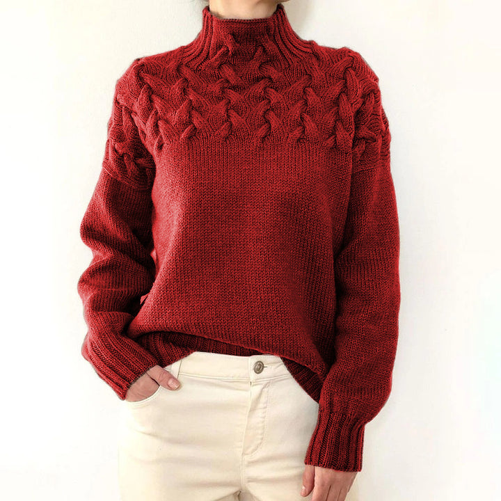 Knit sweater for women with high collar and trendy twisted pattern Lune London