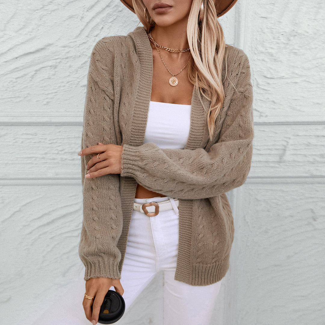 Women's knit jacket with hood and pretty cable knit Lune London