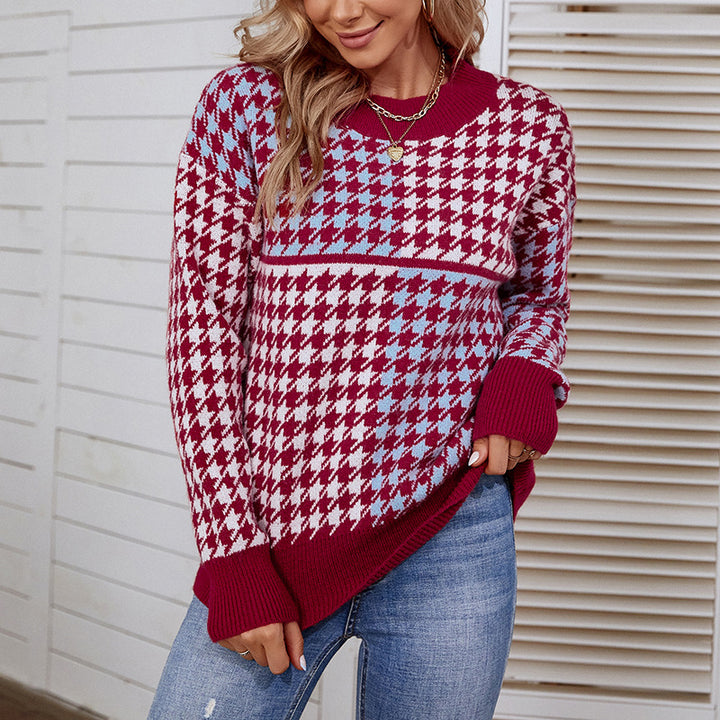 Women cozy knit sweater with a trendy checked pattern and a loose fit Lune London
