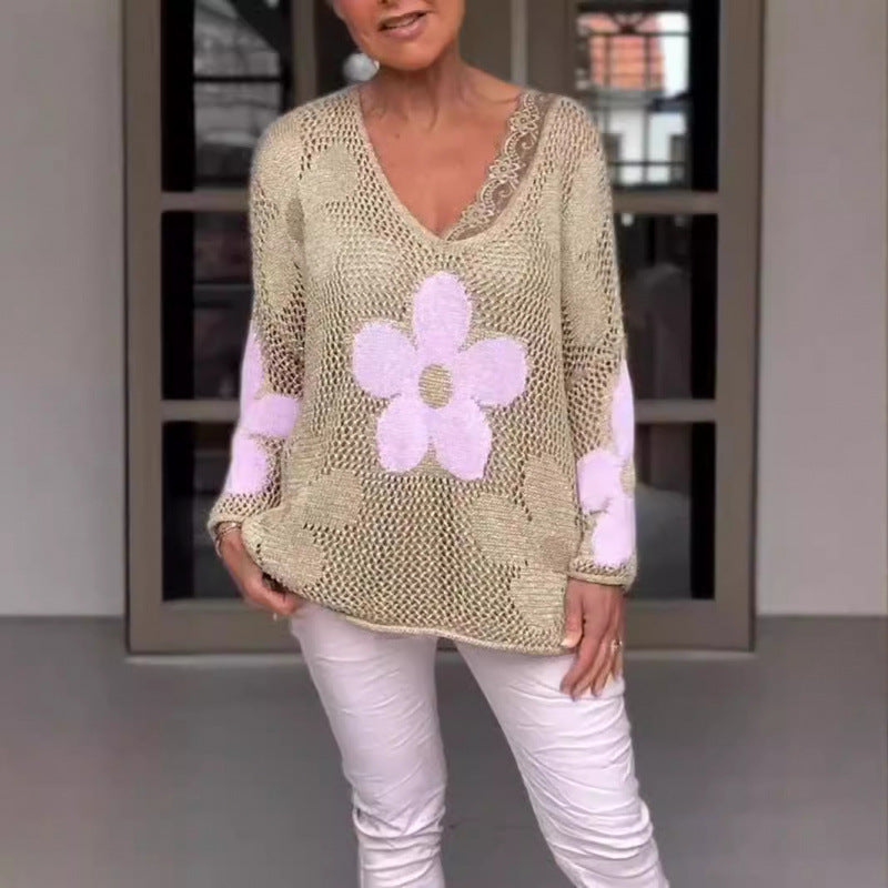 Women's Lightweight Knit Sweater with Floral Pattern Lune London
