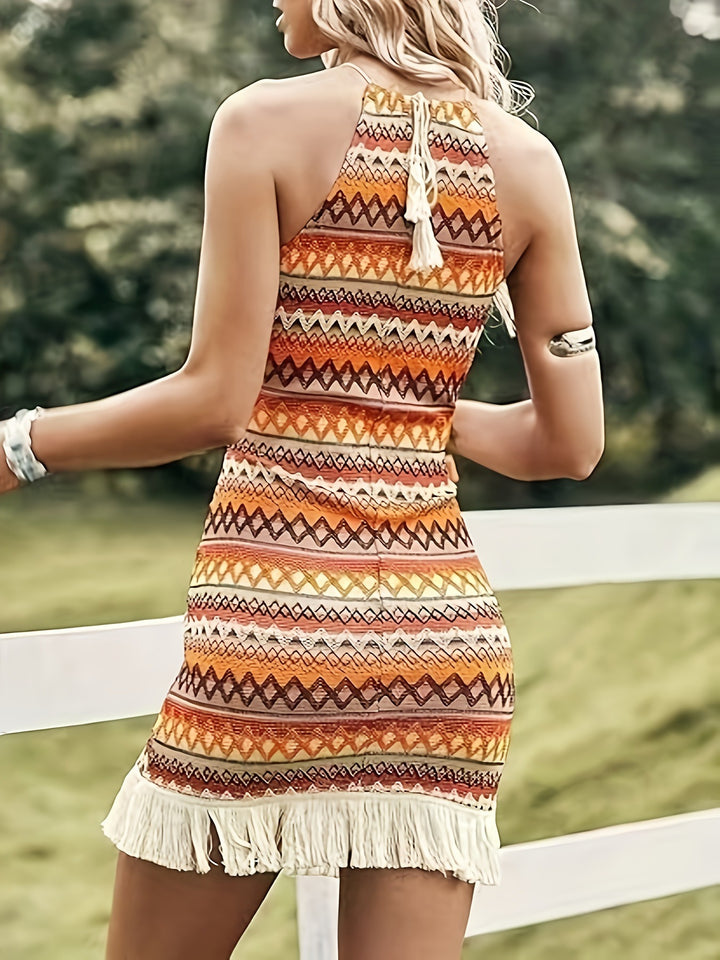 Summer dress for women with crochet hem and ethnic pattern Lune London