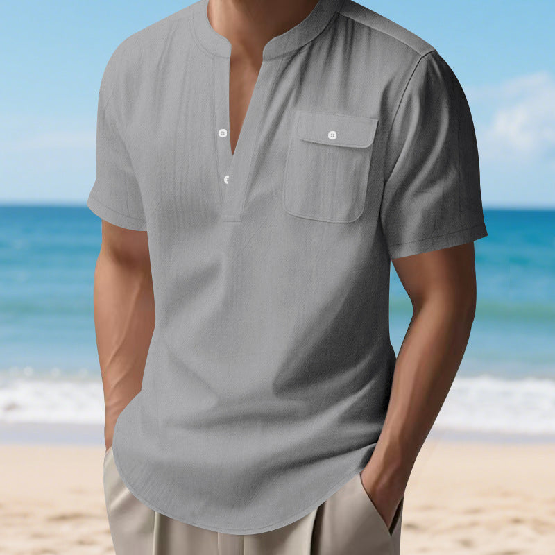 Short sleeve shirt for men with Henley collar and practical chest pocket Lune London
