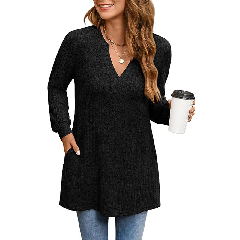 Lune London women's ribbed V-neck tunic sweater