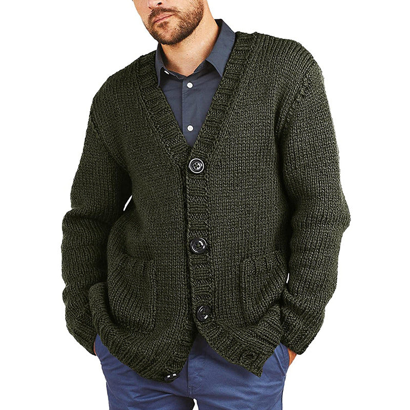 Men's chunky knit jacket with classic V-neck and practical pockets Lune London