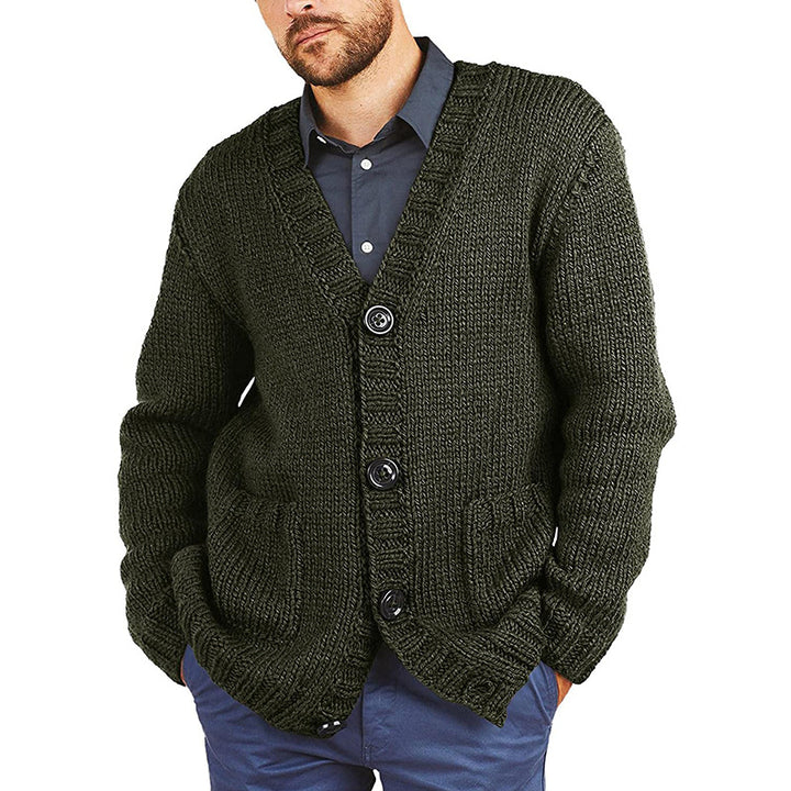 Men's chunky knit jacket with classic V-neck and practical pockets Lune London