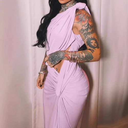Ladies elegant wrap dress with asymmetric cut and ruffle details Lune London