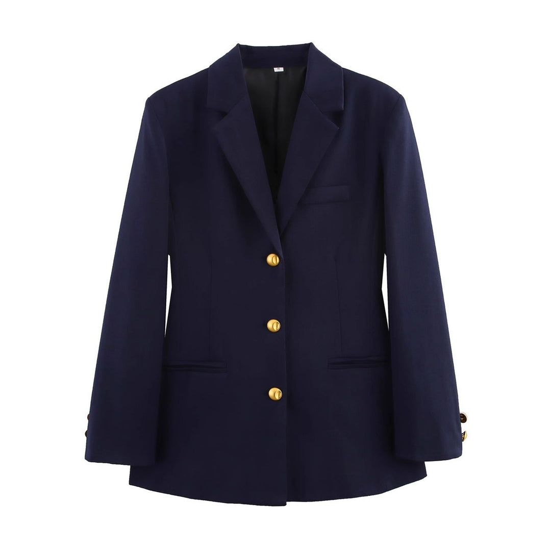 Plaid blazer for women with gold button details Lune London