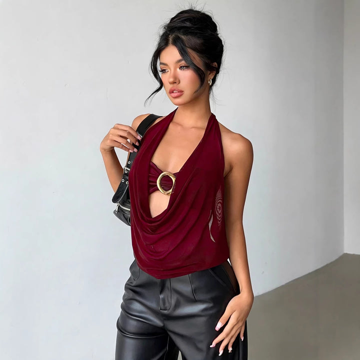 Women High-quality Wrap Top with Decorative Ring Detail Lune London