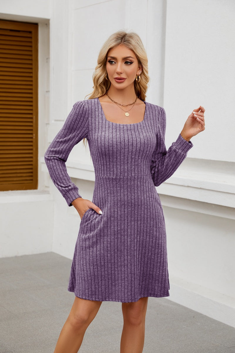 Knitted dress for women with square neckline and pockets Lune London