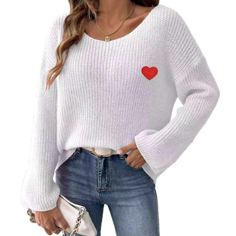 Ladies Casual Knit Sweater with Heart Shaped Application Lune London