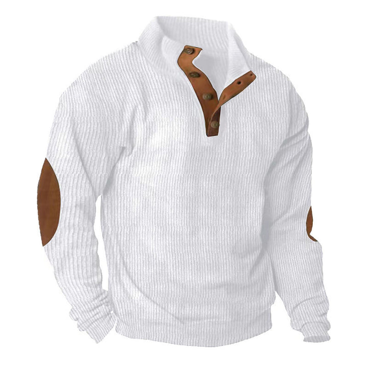 Trendy knitted sweater for men with button placket and leather applications Lune London