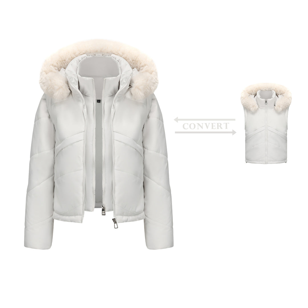 Reversible women's jacket with removable hood and faux fur from Lune London