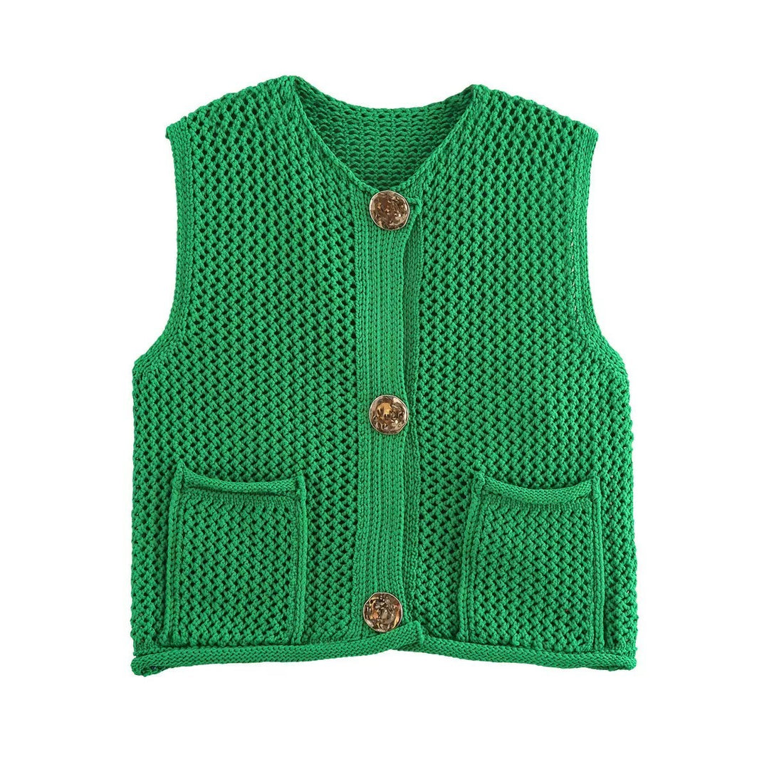 Lune London Women's Knit Vest with Buttons and Pockets