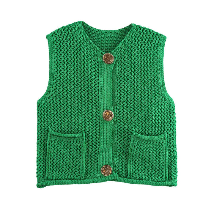 Lune London Women's Knit Vest with Buttons and Pockets