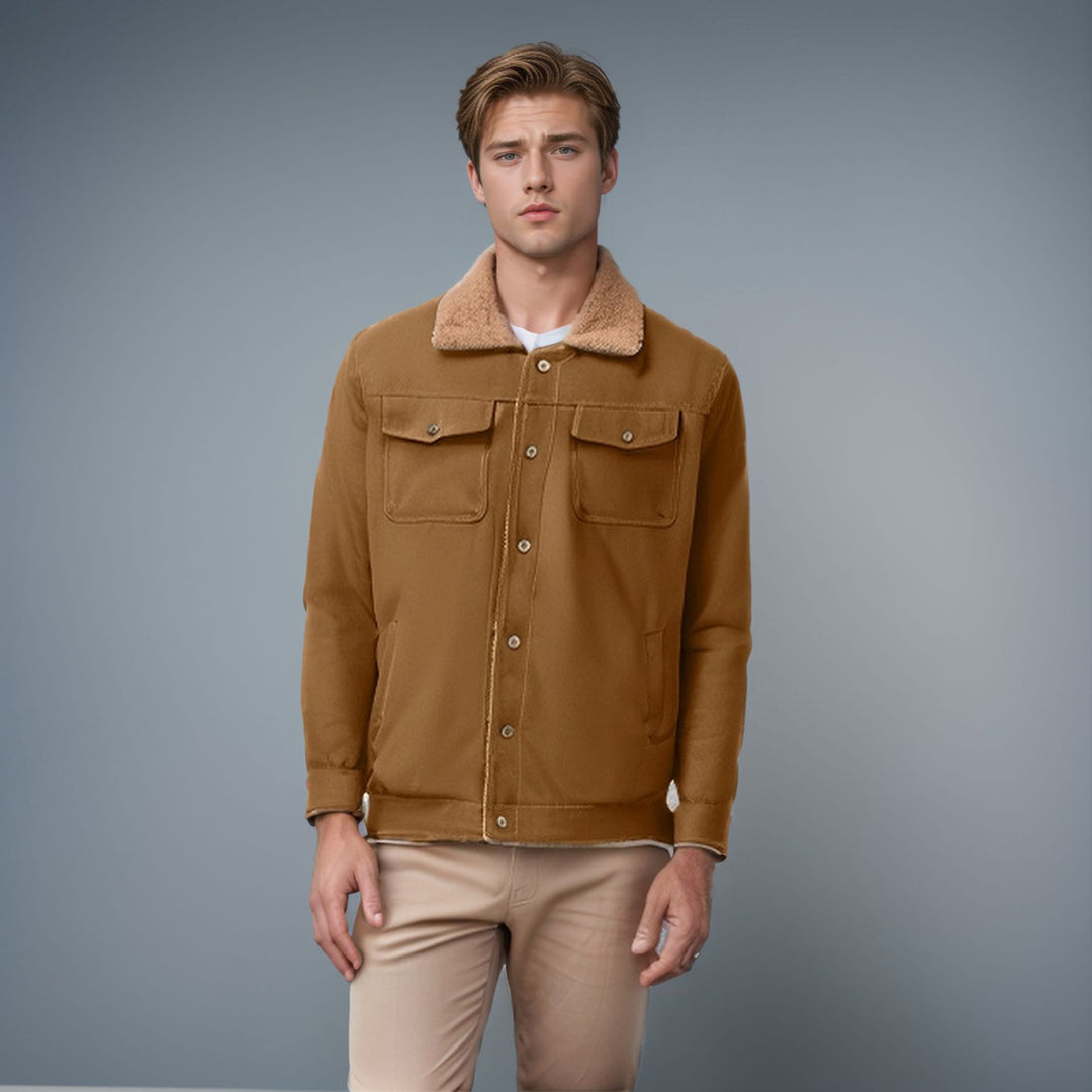 Casual men's jacket with faux fur collar and practical pockets Lune London