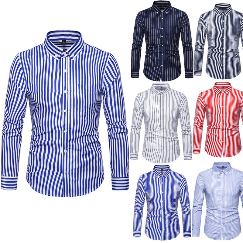 Man Modern Long Sleeve Shirt with Fine Stripes and Classic Collar Lune London
