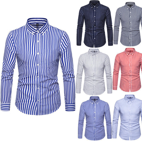 Man Modern Long Sleeve Shirt with Fine Stripes and Classic Collar Lune London