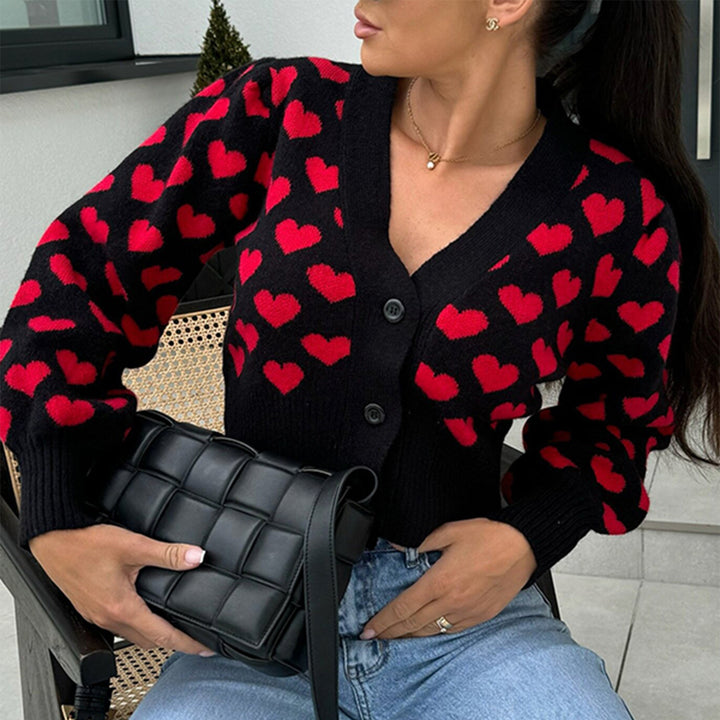 Lady cardigan with heart-shaped pattern and decorative buttons Lune London