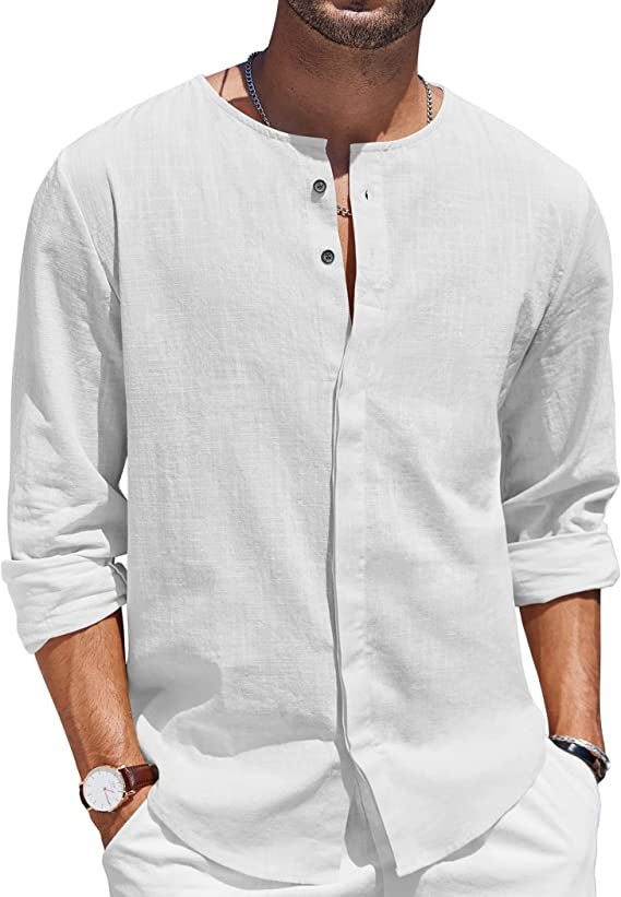 Linen shirt for men with a casual stand-up collar and button placket Lune London