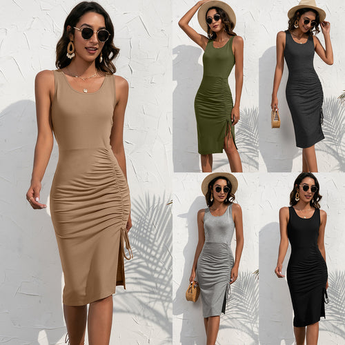 Gathered dress for women with lace detail on the side Lune London