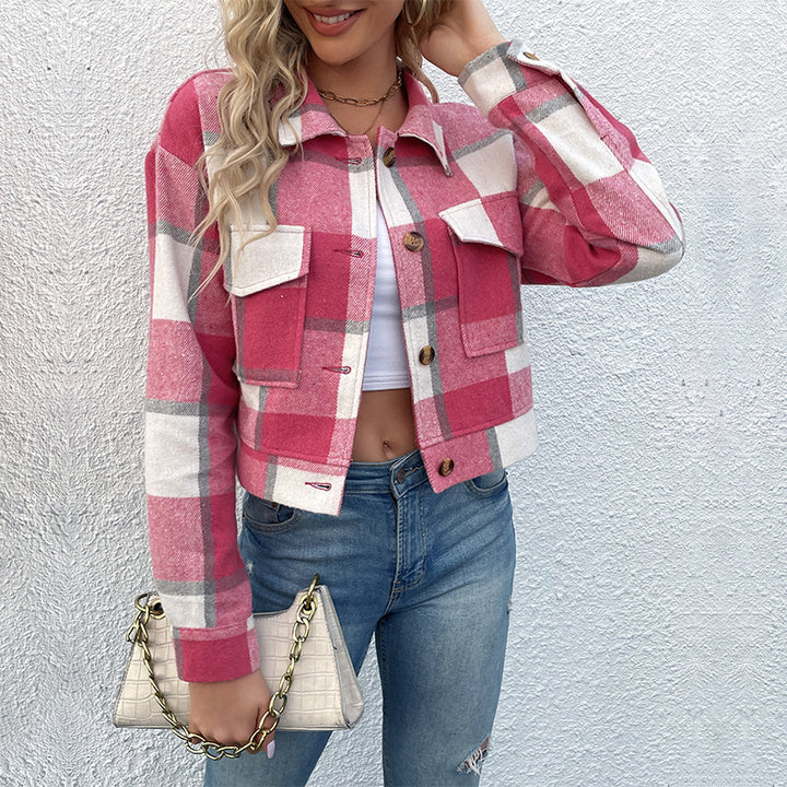 Casual checkered jacket for women cropped style Lune London