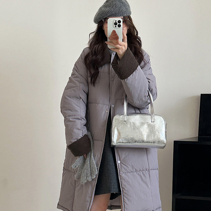 Ladies Long Winter Coat, Padded with Practical Snap Button Closure Lune London