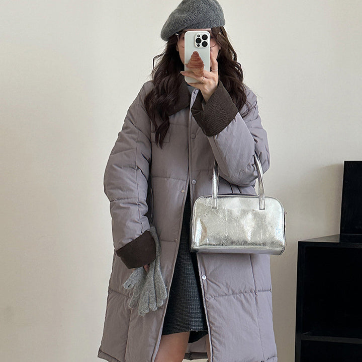 Ladies Long Winter Coat, Padded with Practical Snap Button Closure Lune London