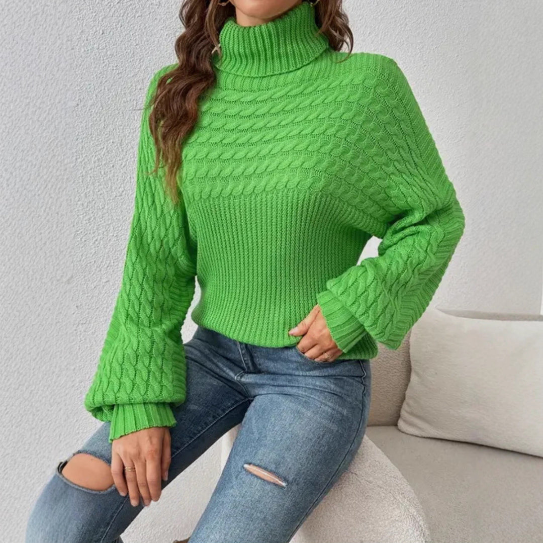Ladies Comfortable Turtleneck Sweater with Textured Design Lune London
