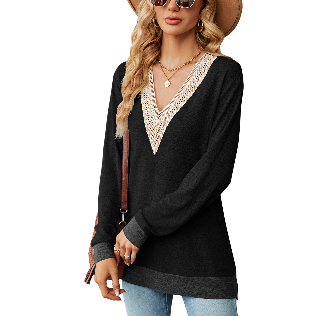 Viscose sweater for women with a playful V-neckline and delicate crochet accents Lune London