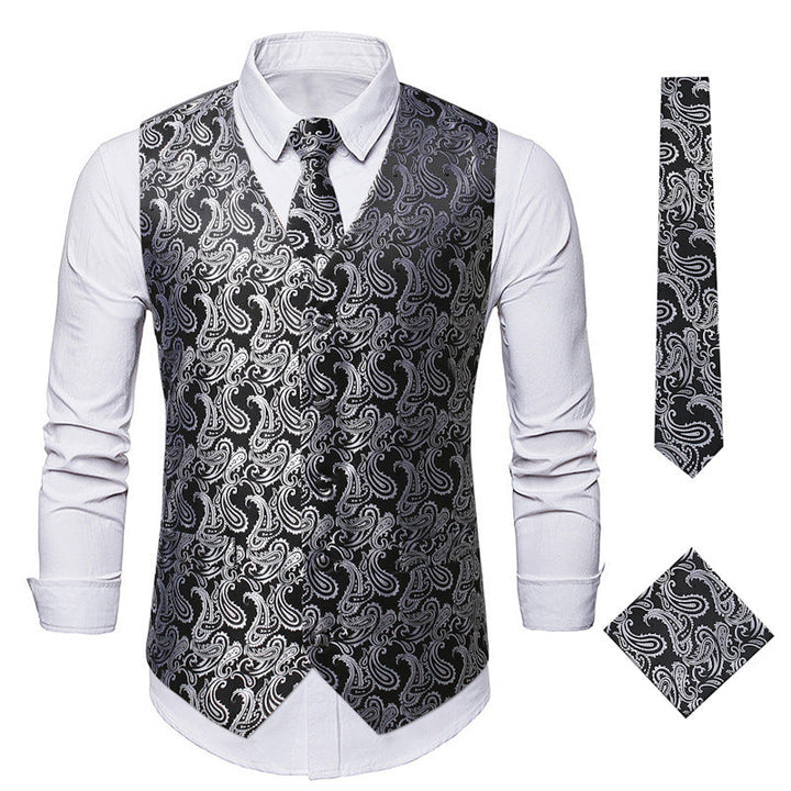 Men's Elegant Suit Vest with Stylish Paisley Pattern and Matching Accessories Lune London