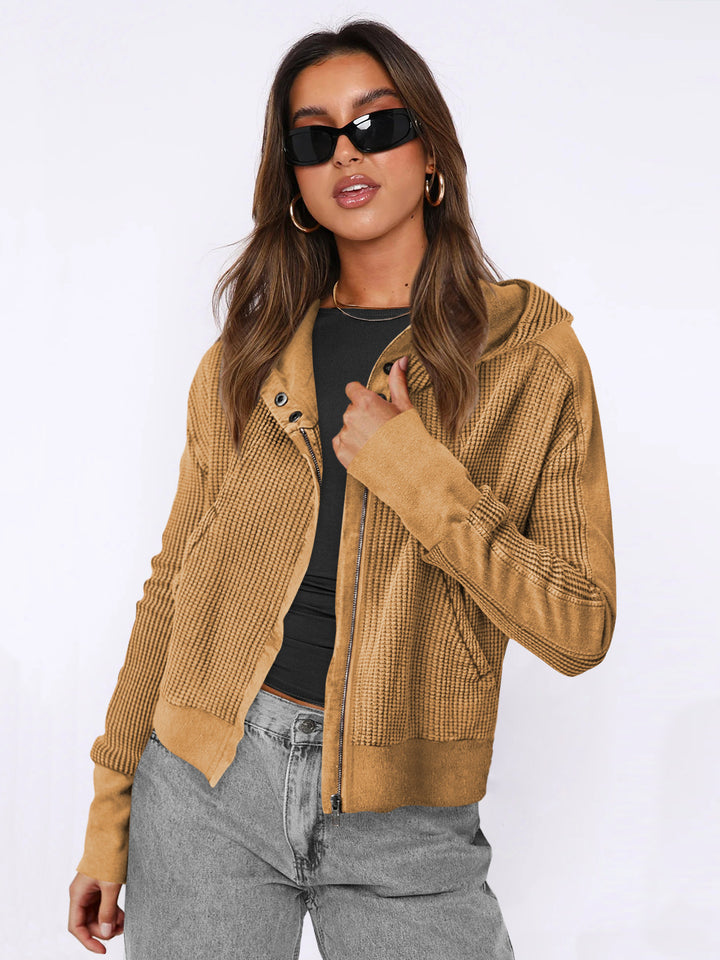Women's Comfortable Zip Hoodie with Textured Design Lune London