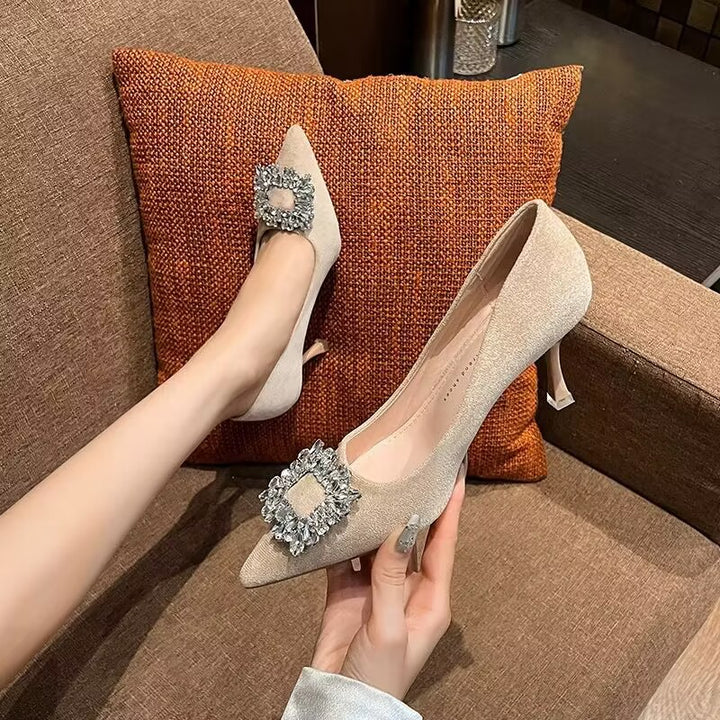 Elegant women's heels with sparkling rhinestone inlays and modern design Lune London