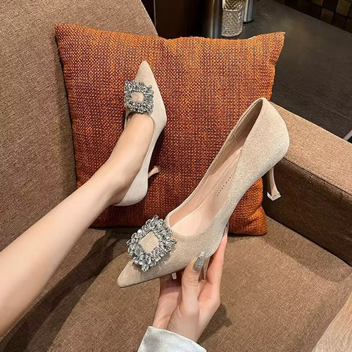 Elegant women's heels with sparkling rhinestone inlays and modern design Lune London