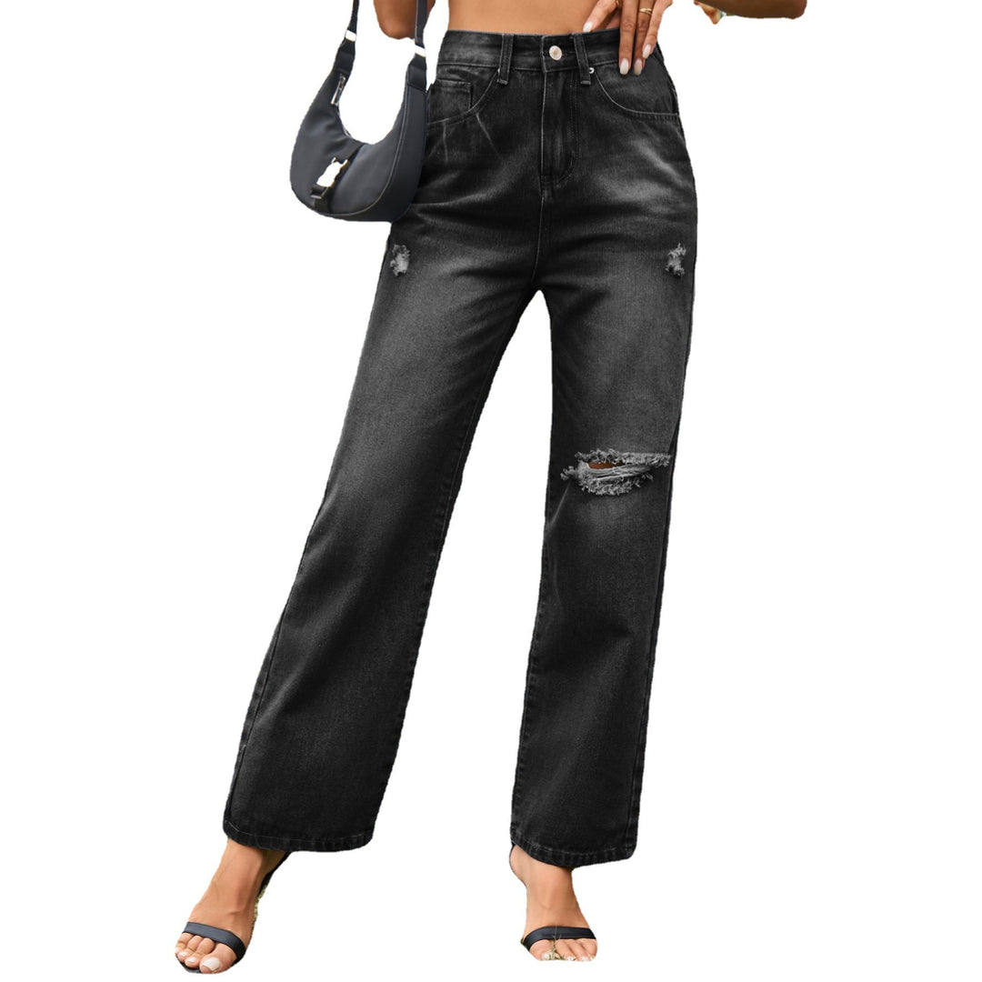 Women High Waist Jeans with Ripped Details and Wide Leg Lune London