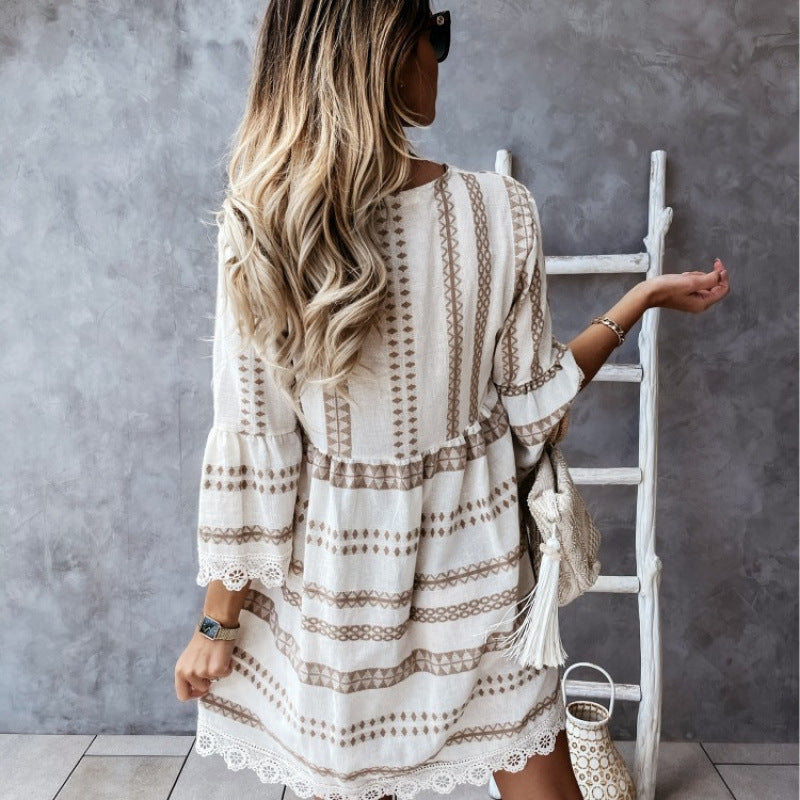 Bohemian style flared sleeve mini dress for women Lune London