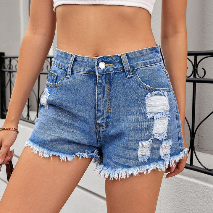 Distressed denim shorts for women with fringes and high waist Lune London