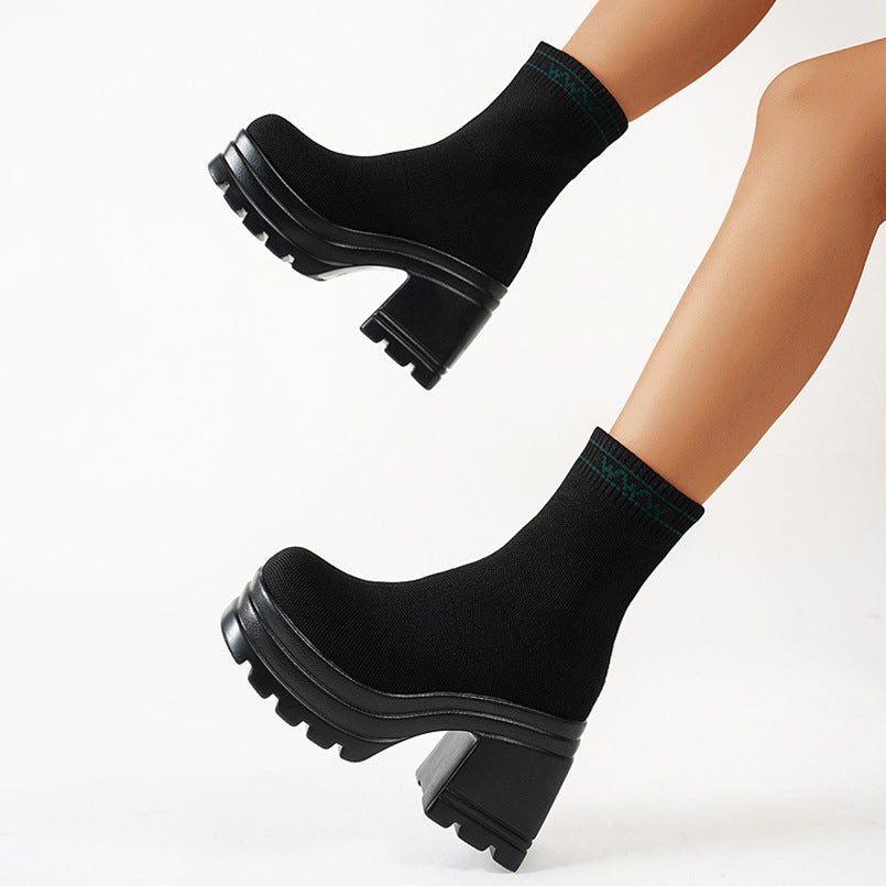 Chunky high boots for women with non-slip sole and elastic shaft Lune London