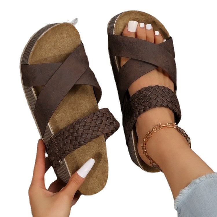 Wedge heel sandals with crossover straps for women Lune London