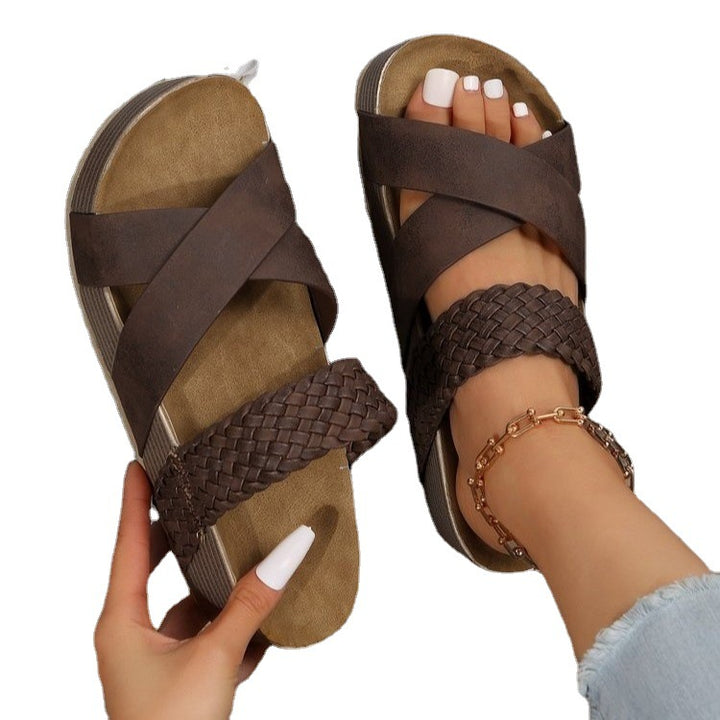 Wedge heel sandals with crossover straps for women Lune London